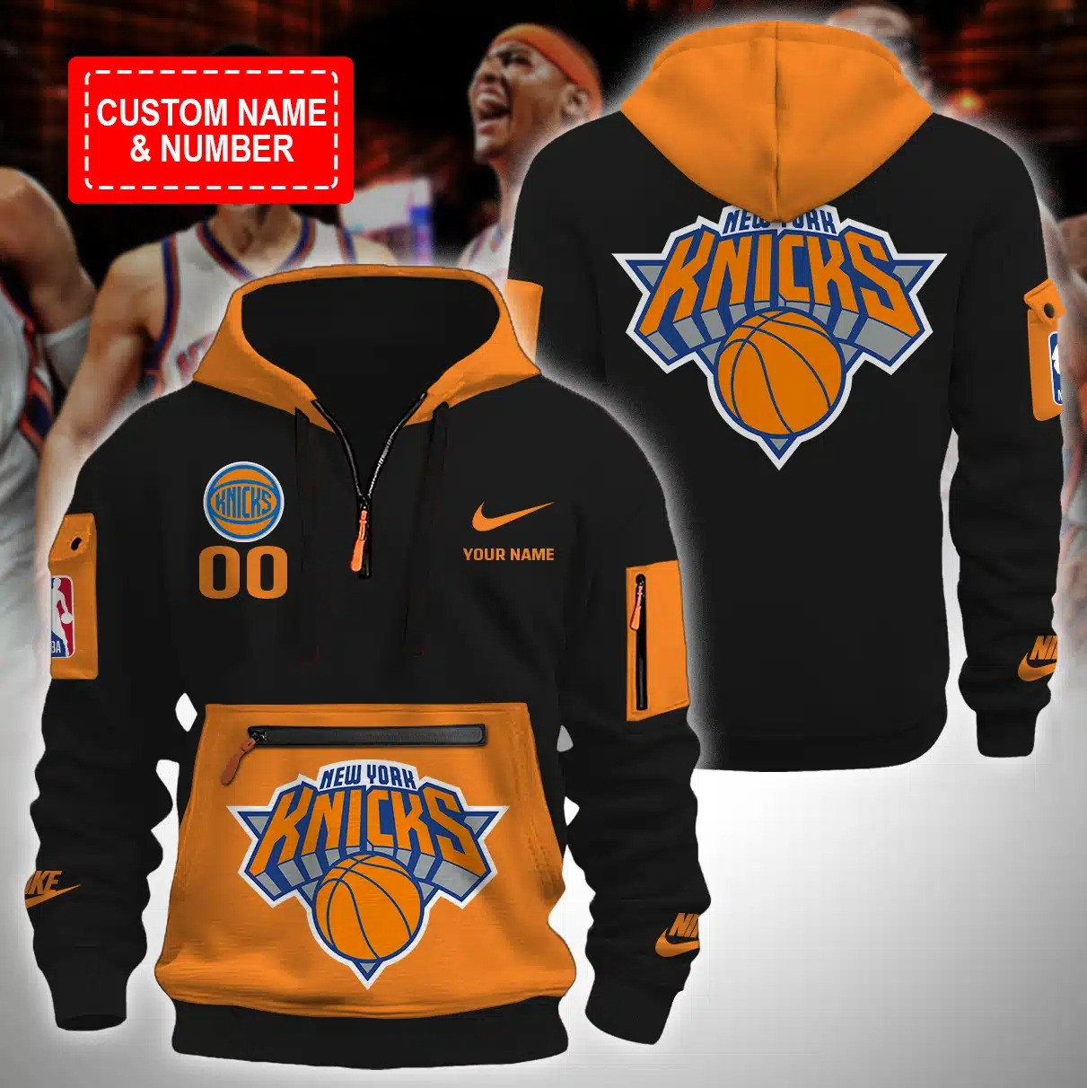 Personalized NY New York Knicks Quarter Zip Hoodie Merch Gifts For Knicks Fans For Him-1