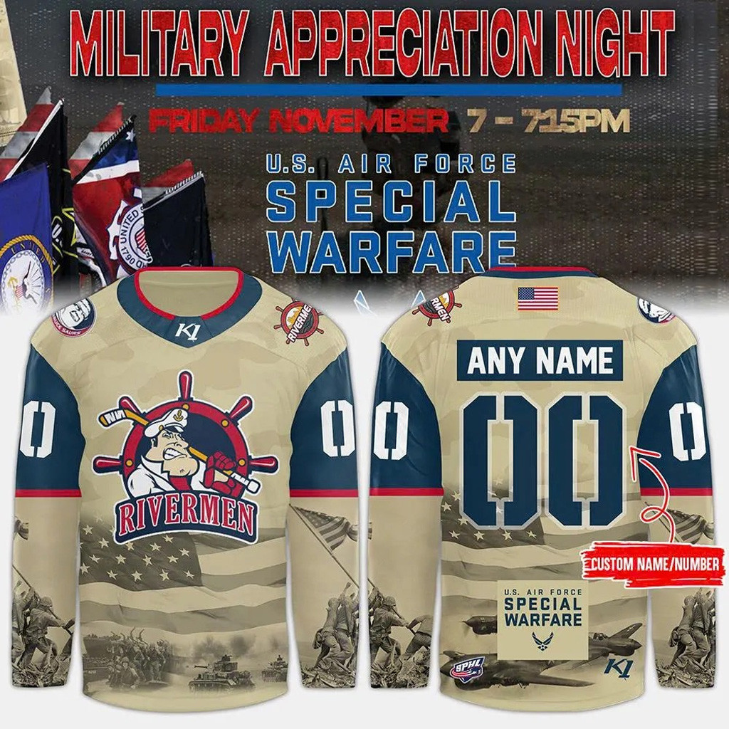 Personalized Peoria Rivermen Military Night Hockey Jersey 2025 Peoria Rivermen Merch For Fans-1