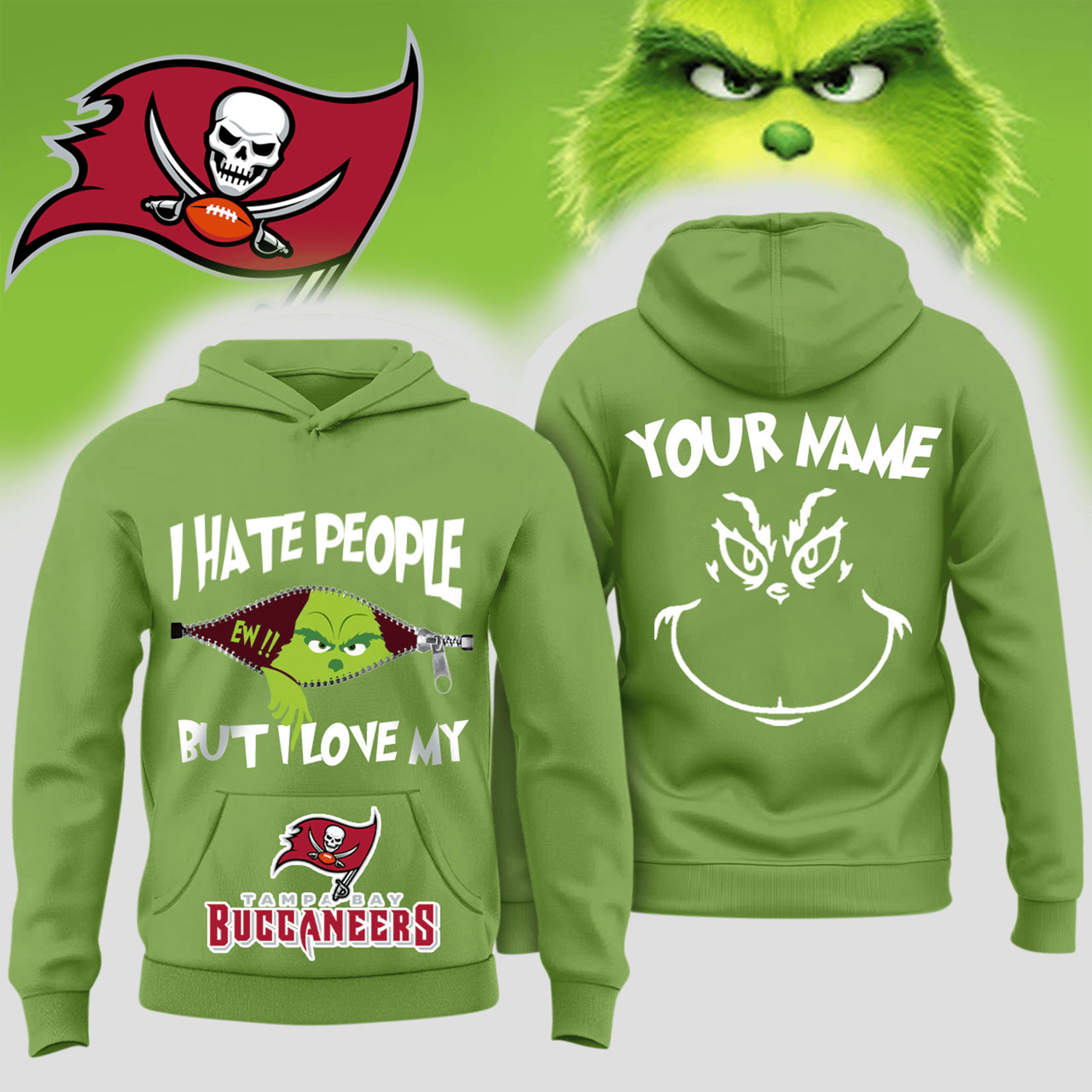 Personalized Tampa Bay Buccaneers X Merry Grinchmas Hoodie The Grinch Merch Bucs Nation Gifts-1