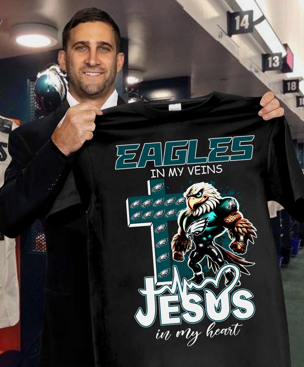 Phialiden Eagles In My Veins Jesus In My Heart Faith T-Shirt Eagles Fan Gifts For Him-1