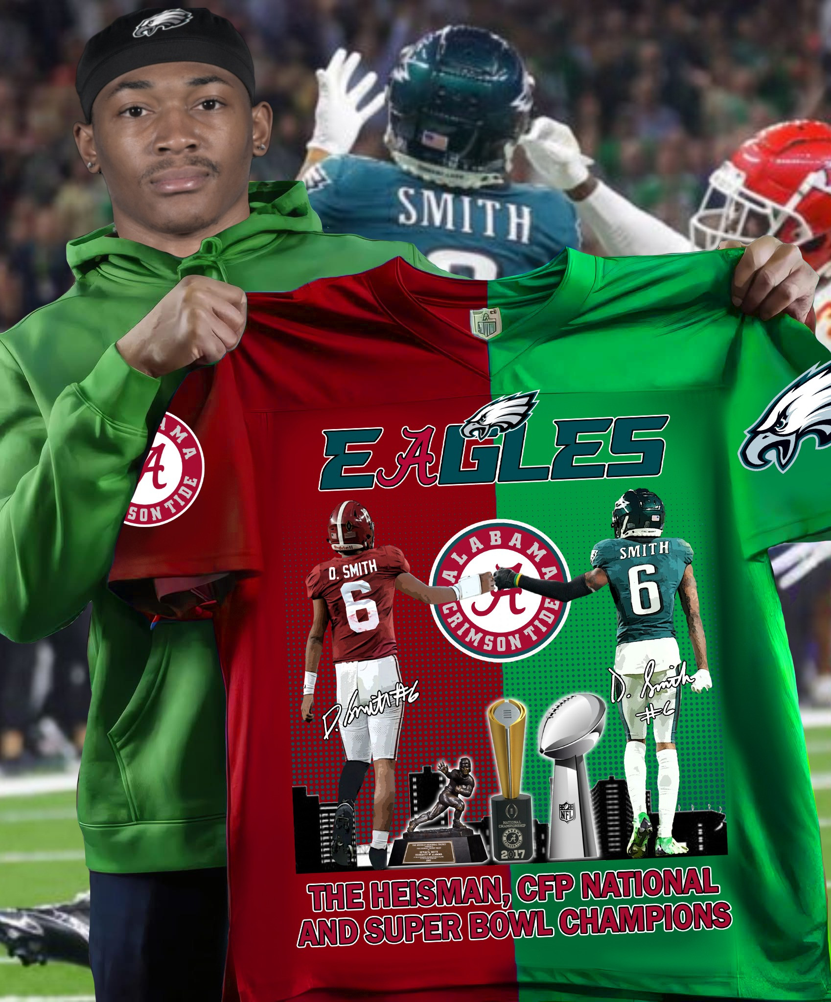 Philadelphia Eagles And Alabama Crimson Tide T-Shirt Super Bowl Champions Tee Football Gifts-1