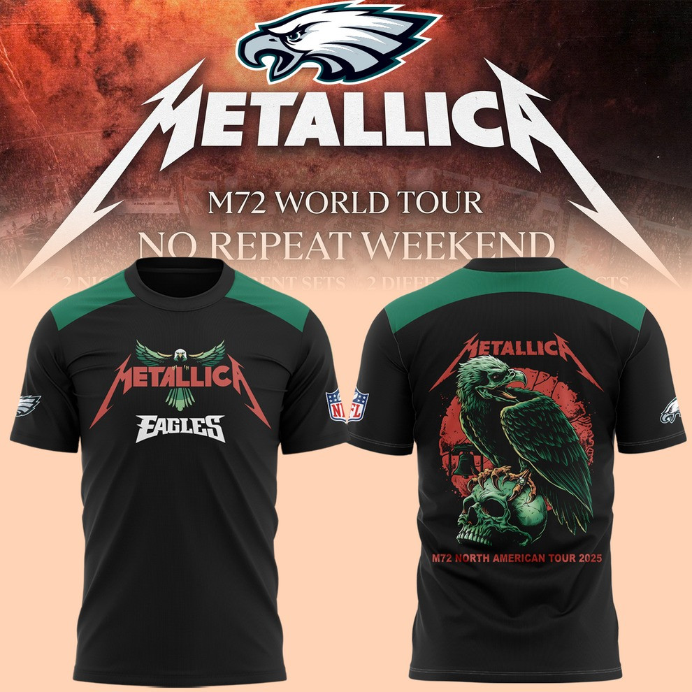 Philadelphia Eagles Metallica M72 World Tour 2025 Merch Shirt Skull Raven Gifts For Men-1