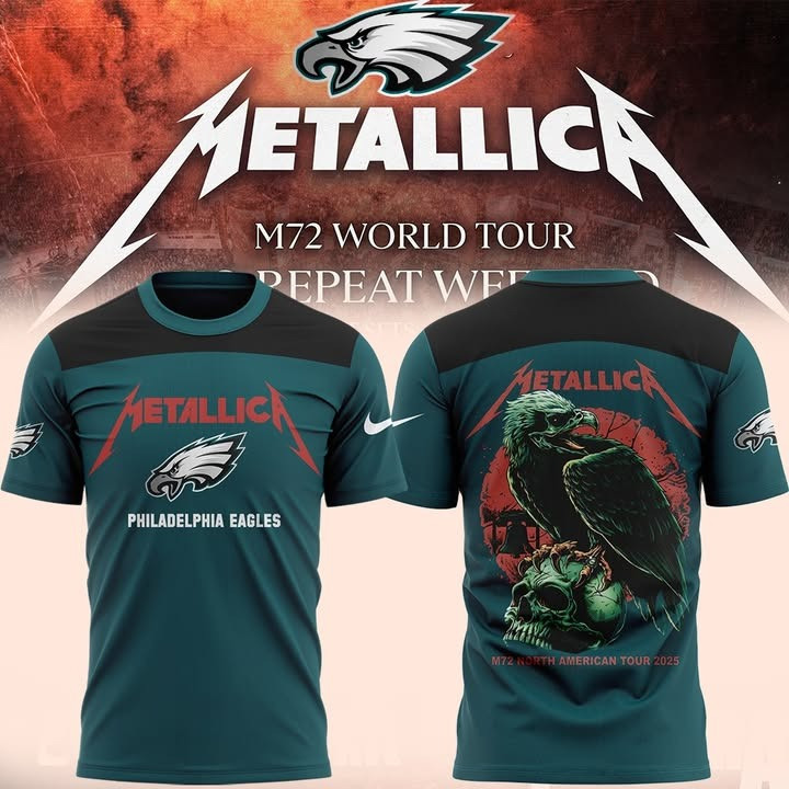 Philadelphia Eagles Metallica M72 World Tour 2025 Merch T-Shirt Raven Skull Eagles Fan Gifts-1