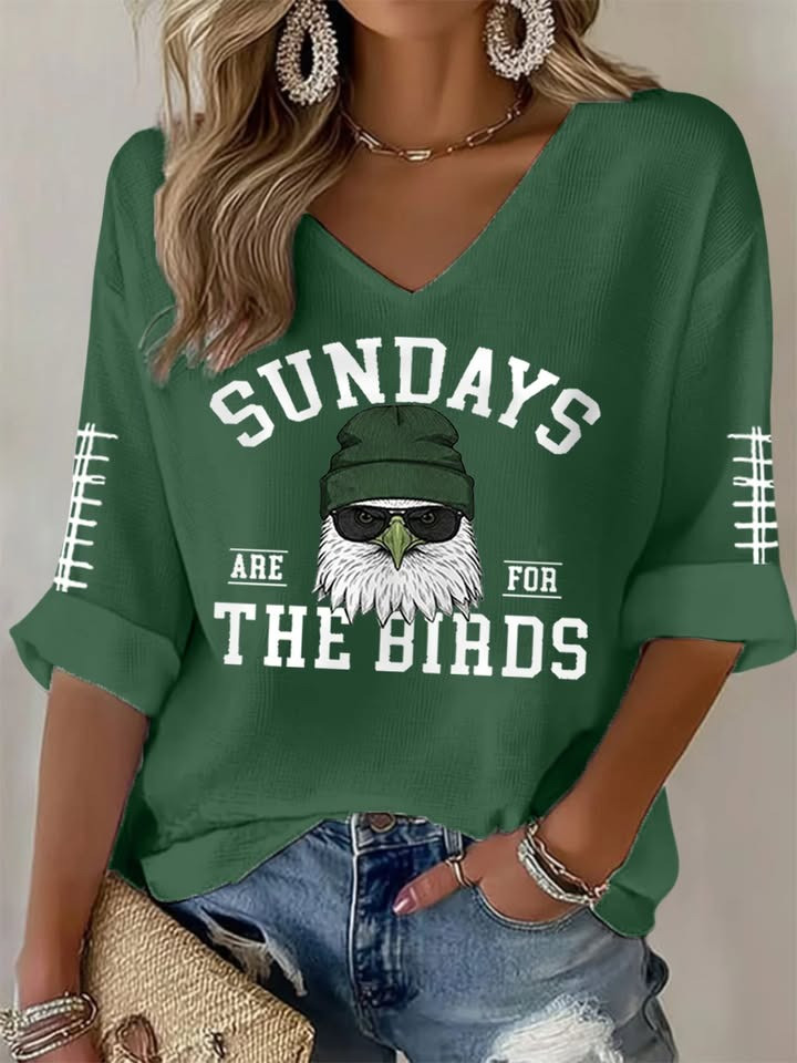 Philadelphia Eagles Sundays Are For The Birds V-Neck Long Sleeve Shirt Women's Eagles Merch-1