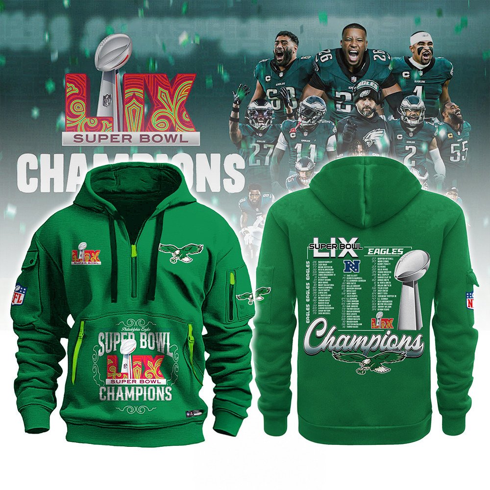 Philadelphia Eagles Super Bowl Champions Quarter Zip Hoodie Go Birds Football Fans Gifts-1