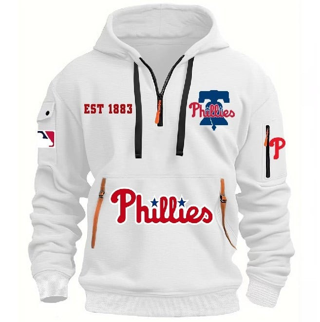 Philadelphia Phillies EST 1883 Quarter Zip Hoodie Half Zipper MLB Merch Baseball Fan Gifts-1
