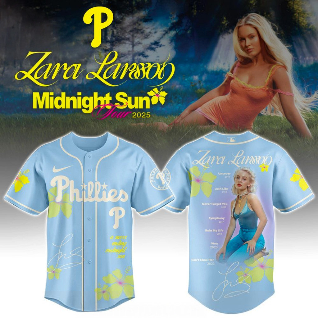 Philadelphia Phillies x Zara Larsson Midnight Sun Tour 2025 Jersey Fan Merch Gift For Sister-1