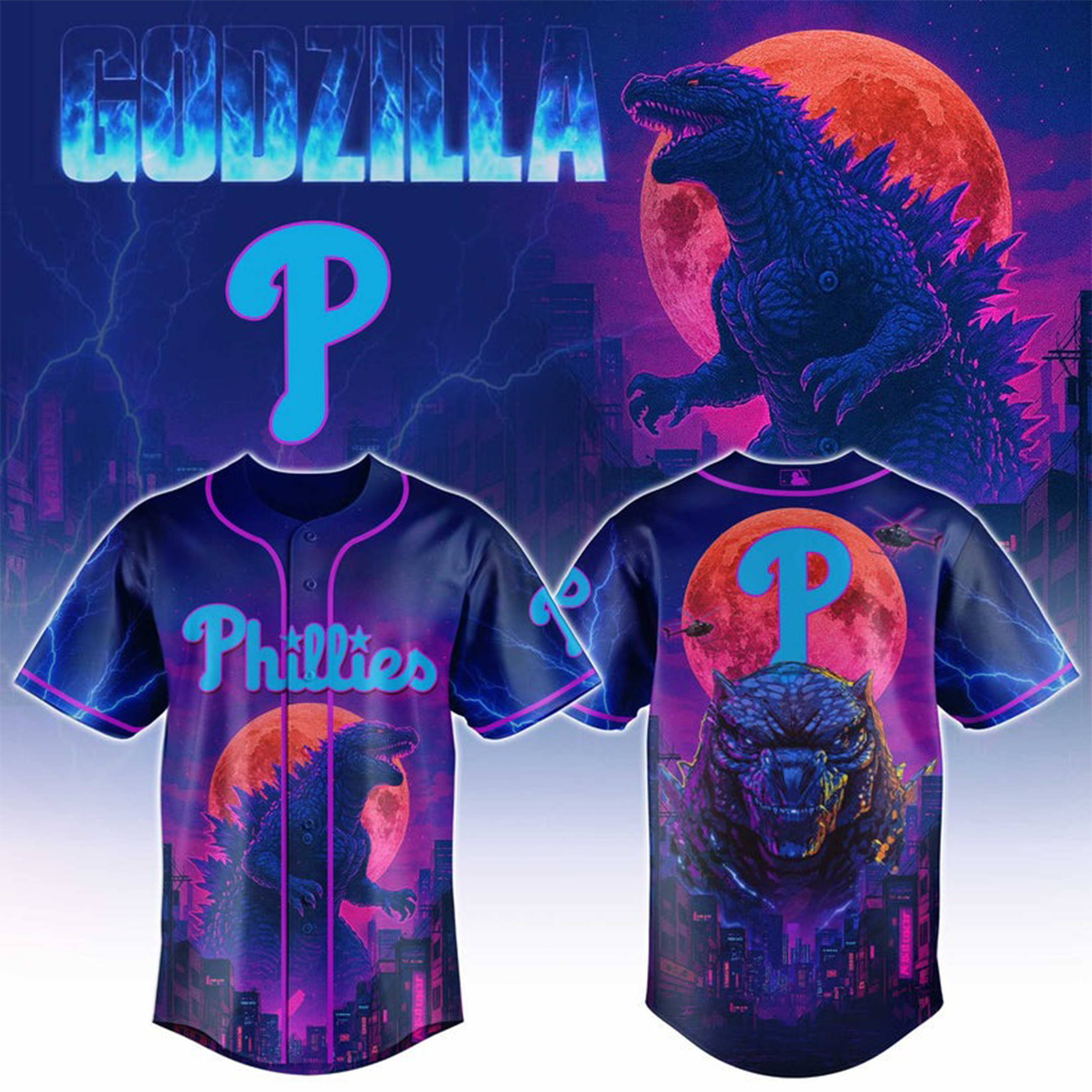 Phillies X Godzilla Day Jersey Godzilla Day Special Clothing Philadelphia Eagles Gifts-1
