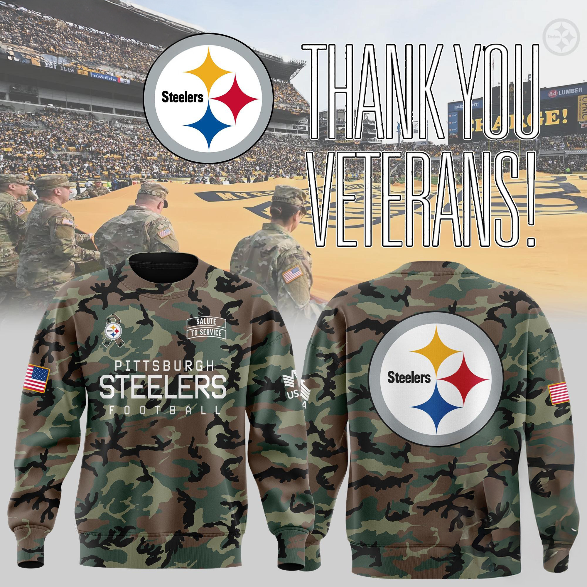 Pittsburgh Steelers 2024 NFL Veterans Military Appreciation Sweatshirt Football Lovers Gifts-1