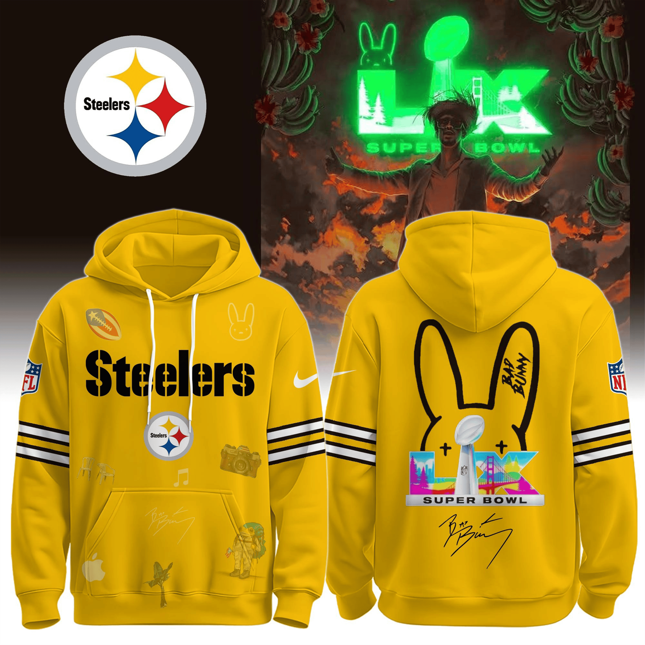 Pittsburgh Steelers X Benito Bowl Hoodie Bad Bunny Super Bowl Merch Steelers Lovers Gifts-1 Pittsburgh Steelers X Benito Bowl Hoodie Bad Bunny Super Bowl Merch Steelers Lovers Gifts-1