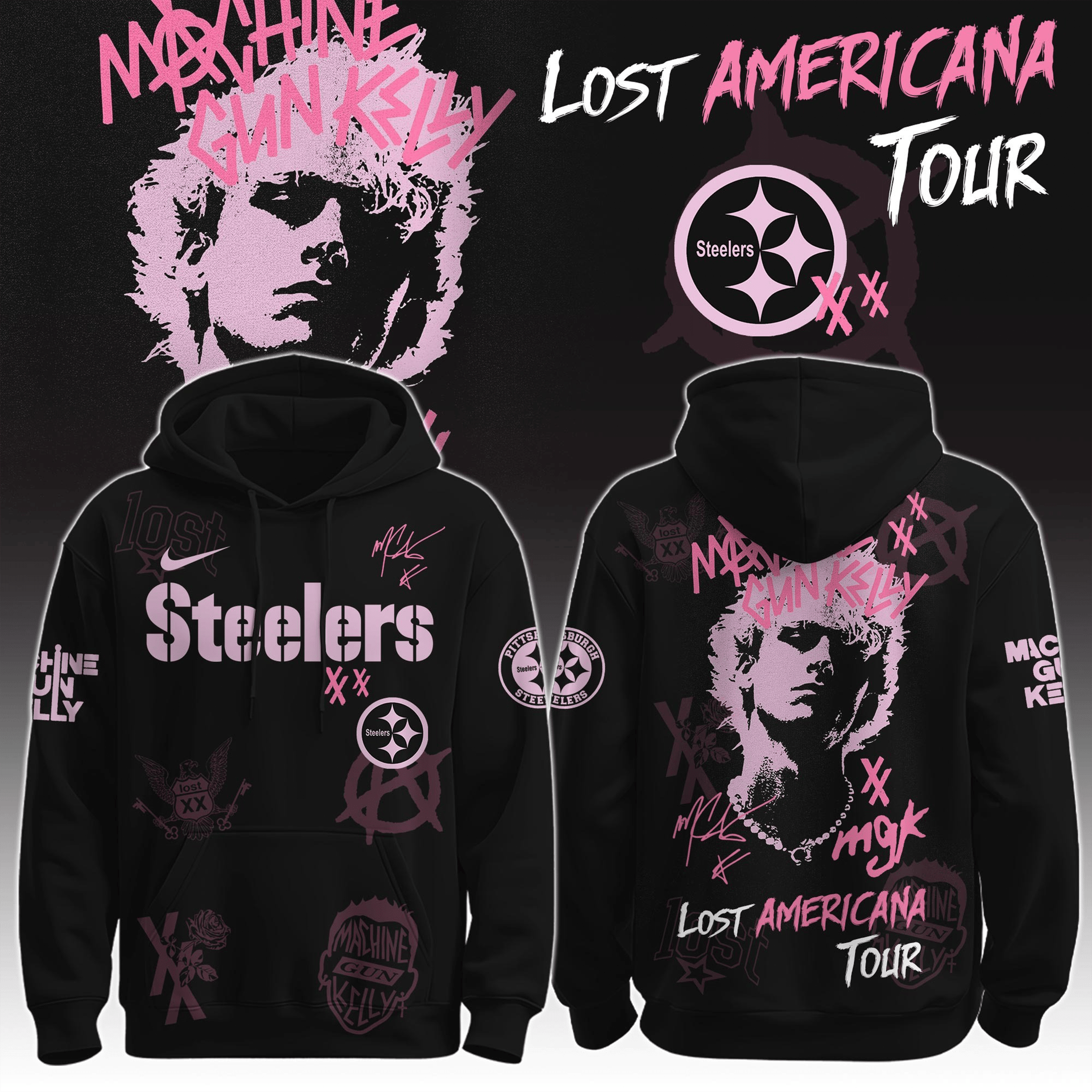 Pittsburgh Steelers X MGK Hoodie The Lost Americana Tour Apparel Machine Gun Kelly Fans Gift-1