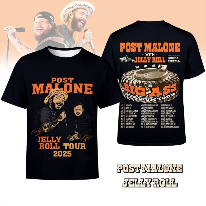 Post Malone And Jelly Roll 2025 Tour T-Shirt Post Malone Big Ass Stadium Tour Shirt-1