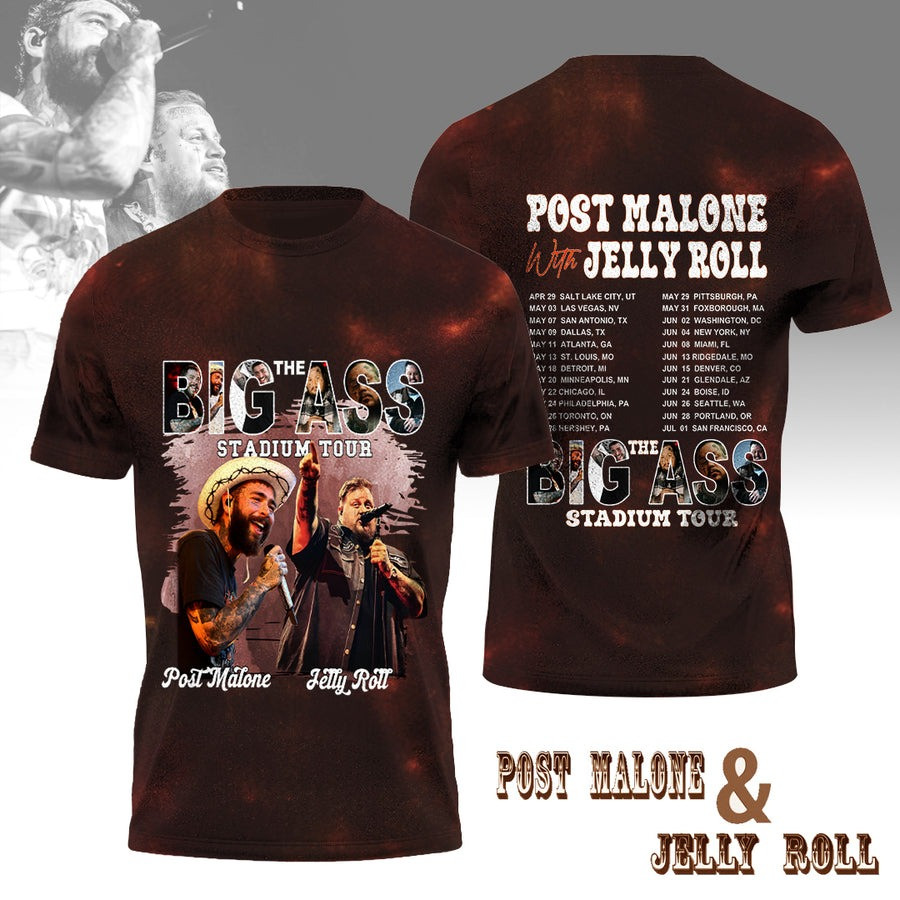 Post Malone Jelly Roll Big Ass Stadium Tour Merch T-Shirt 2025 Concert Fan Awesome Gifts-1