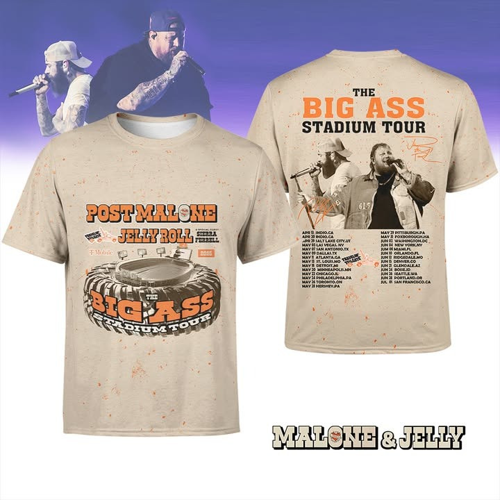 Post Malone Jelly Roll Big Ass Stadium Tour Merch T-Shirt 2025 Concert Fan Cool Gifts-1