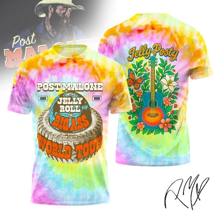 Post Malone Jelly Roll Big Ass Stadium Tour Merch Tide Dye Shirt 2025 Jelly And Posty-1
