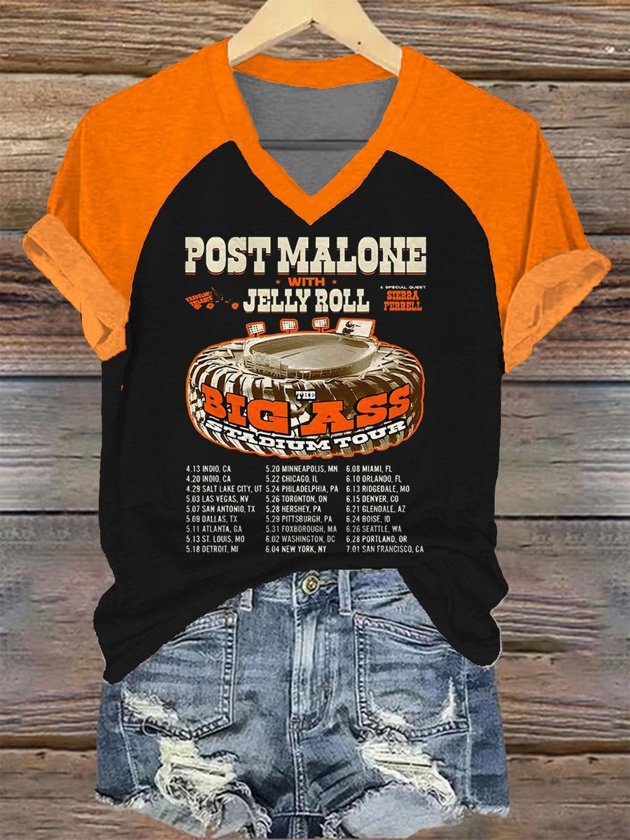Post Malone Jelly Roll Big Ass Stadium Tour Merch V-Neck Shirt 2025 Concert Fan Unique Tee-1