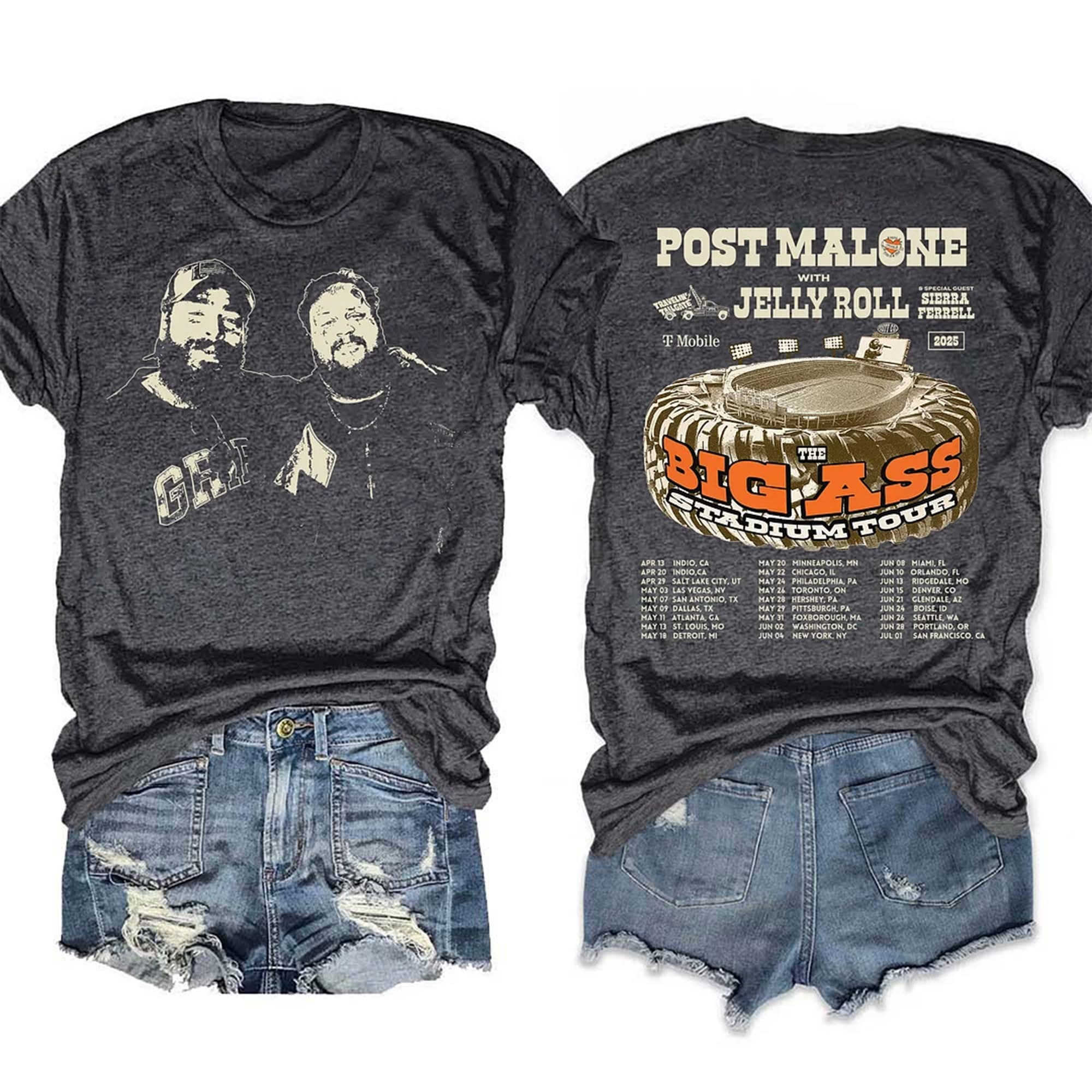 Post Malone Jelly Roll The Big Ass Stadium Tour Merch Women's T-Shirt 2025 Apparel Fan Merch-1