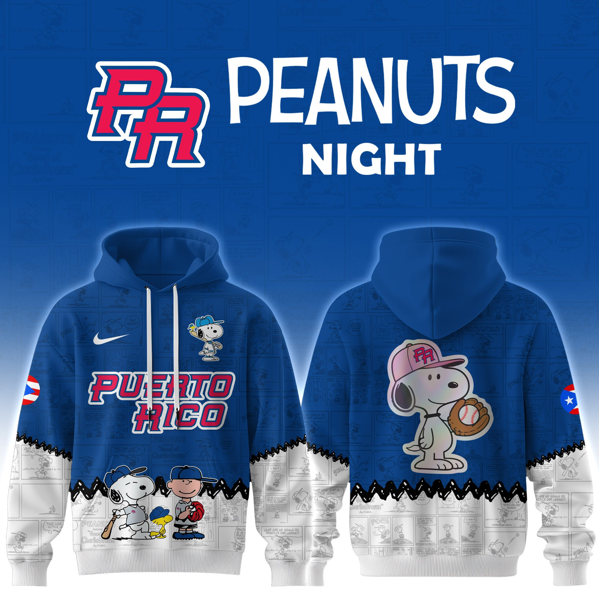 Puerto Rico Baseball Team x Peanuts Night 2025 Hoodie Gifts For Baseball Fans-1