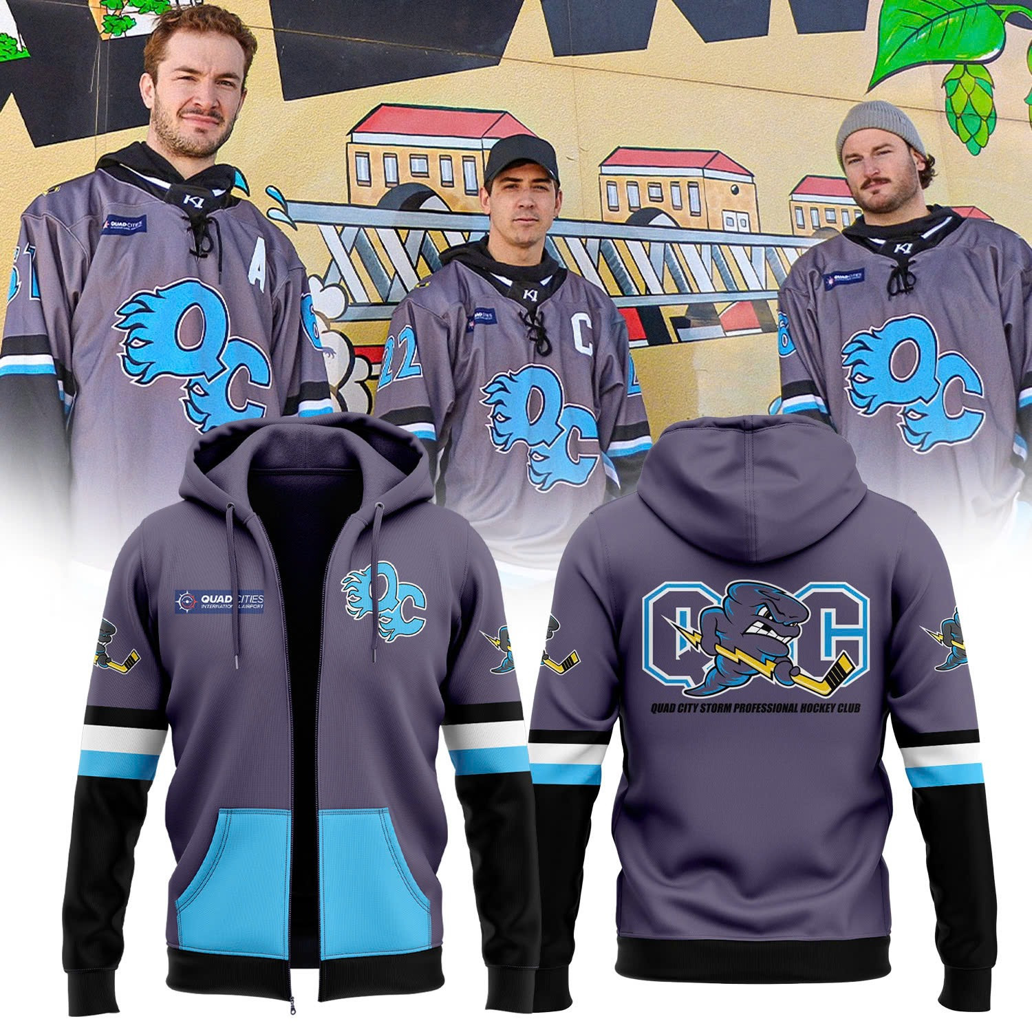 Quad City Storm Professional Hockey Club Zip Hoodie Fan Merch Gifts For Hockey Lovers-1