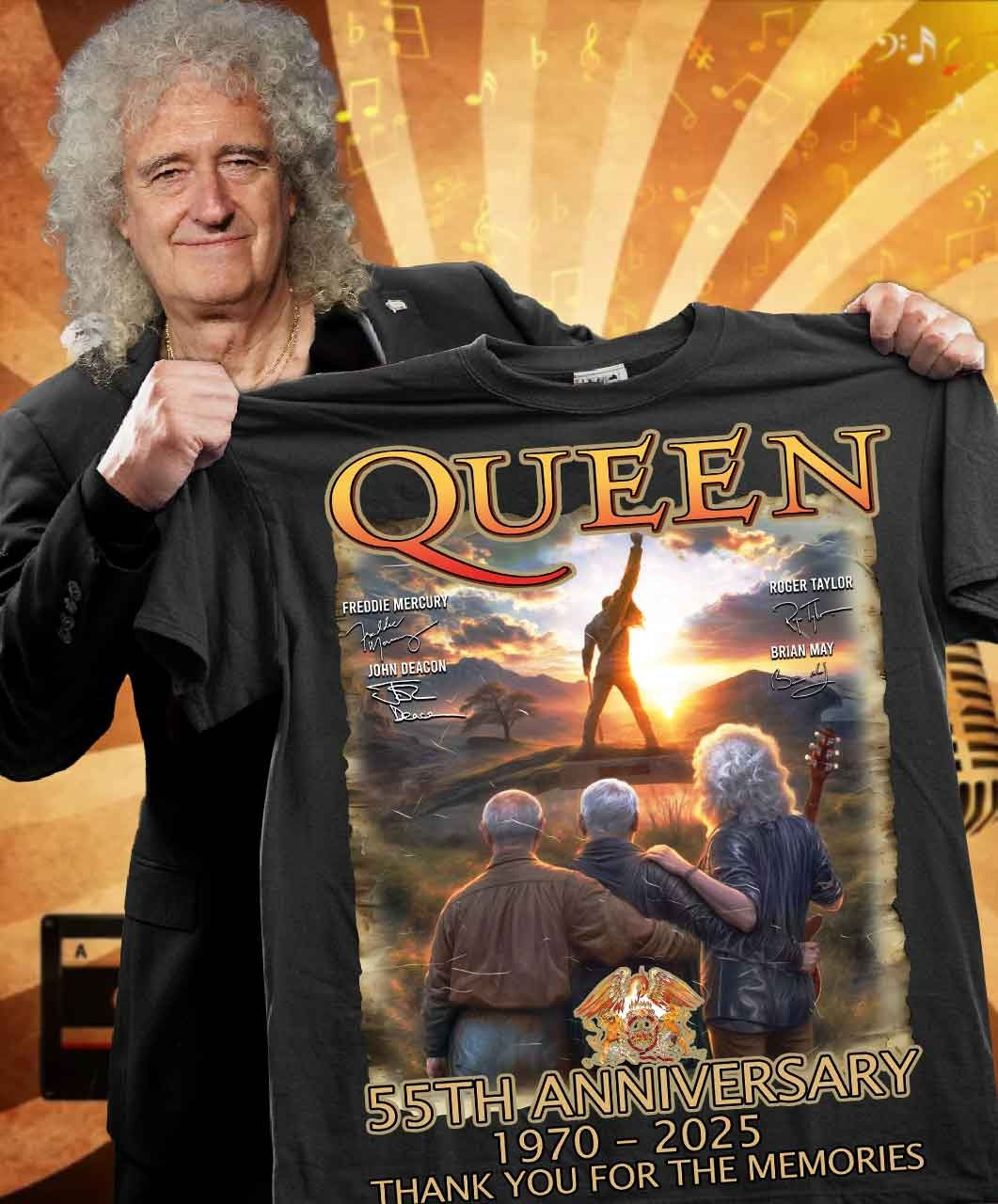 Queen 55Th Anniversary 1970-2025 Thank You For The Memories Shirt Gifts For Queen Fans-1