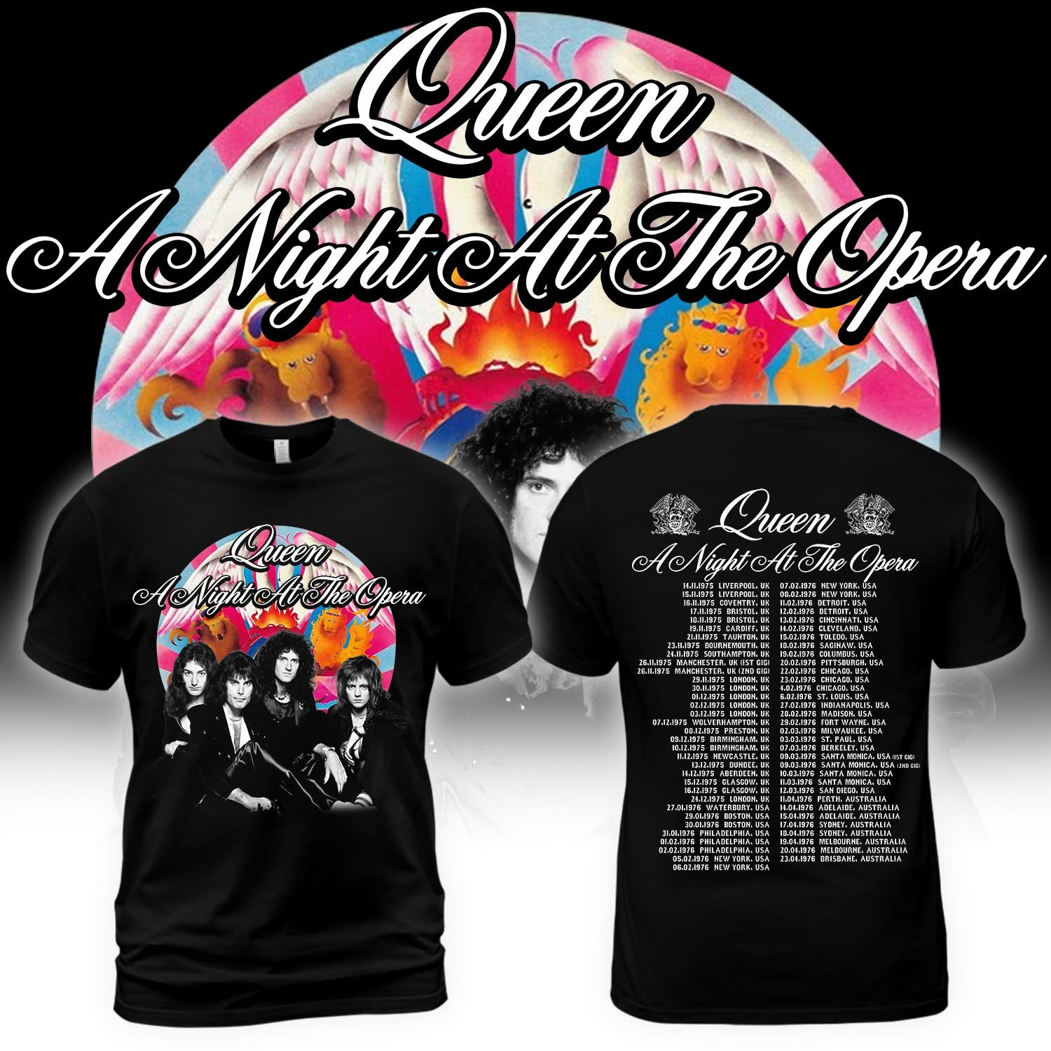 Queen A Night At The Opera Tour Throwback T-Shirt Queen Rock Band Merchandise Fan Gifts-1 Queen A Night At The Opera Tour Throwback T-Shirt Queen Rock Band Merchandise Fan Gifts-1
