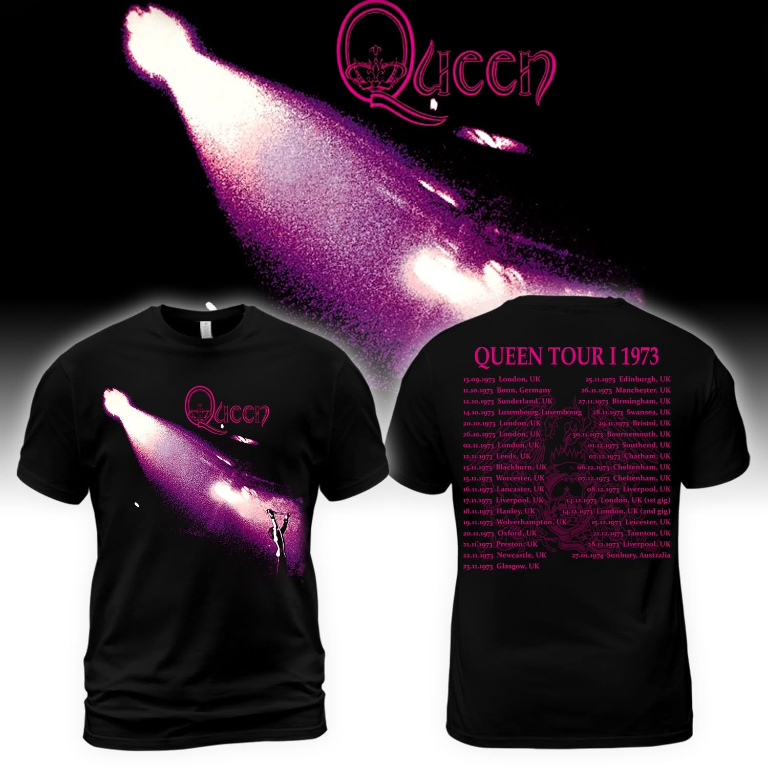 Queen Tour 1973 Throwback T-Shirt Queen Rock Band Merchandise Unique Fan Gift Ideas-1