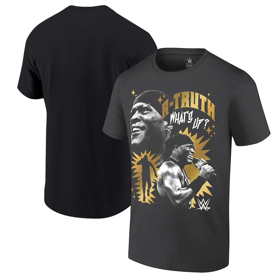 R-Truth Shirt Men's Ripple Junction Black R-Truth What's Up T-Shirt WWE Merch Fan Gifts-1