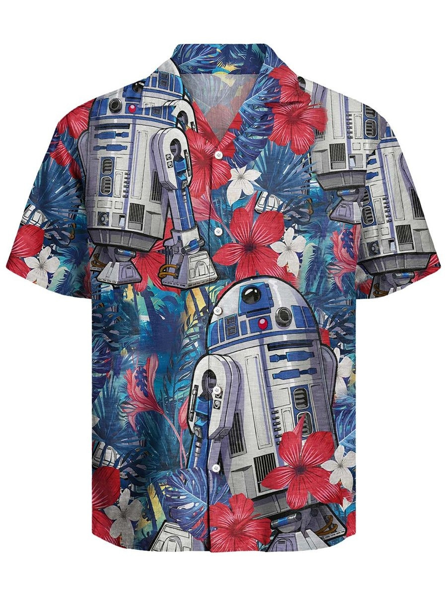 R2-D2 Star Wars Hawaiian Shirt Mens Hibiscus Tropical Star Wars Aloha Shirt Fan Gifts-1