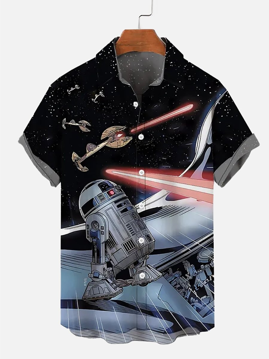 R2-D2 Star Wars Hawaiian Shirt Millennium Falcon Planet Star Wars Themed Gifts-1