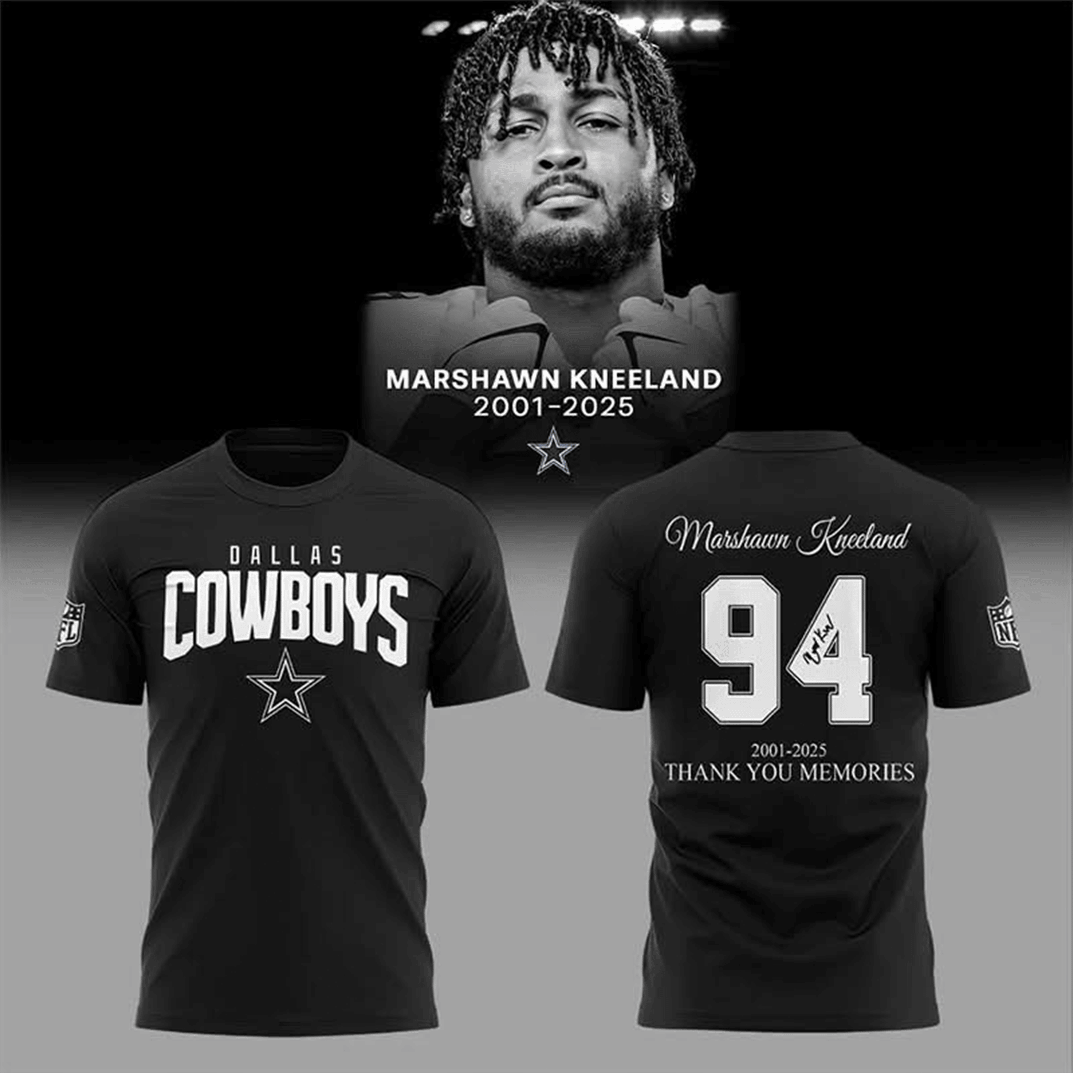 RIP Marshawn Kneeland Dallas Cowboys 94 T-Shirt Thank You Memories Kneeland Memorial Gifts-1