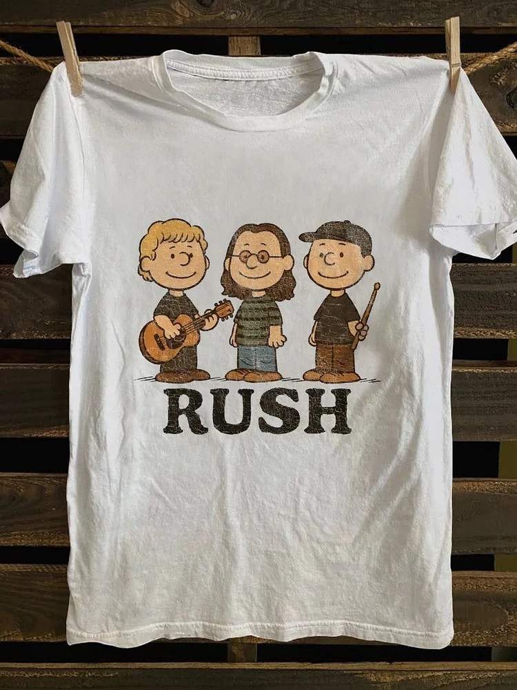 RUSH Band T-Shirt Cute Cartoon Graphic Tee Rush Rock Band Merchandise Gifts For Fans-1
