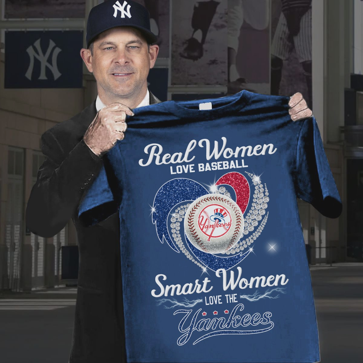 Real Women Love Baseball Smart Love NY Yankees T-Shirt Best Fan Gifts For Her-1