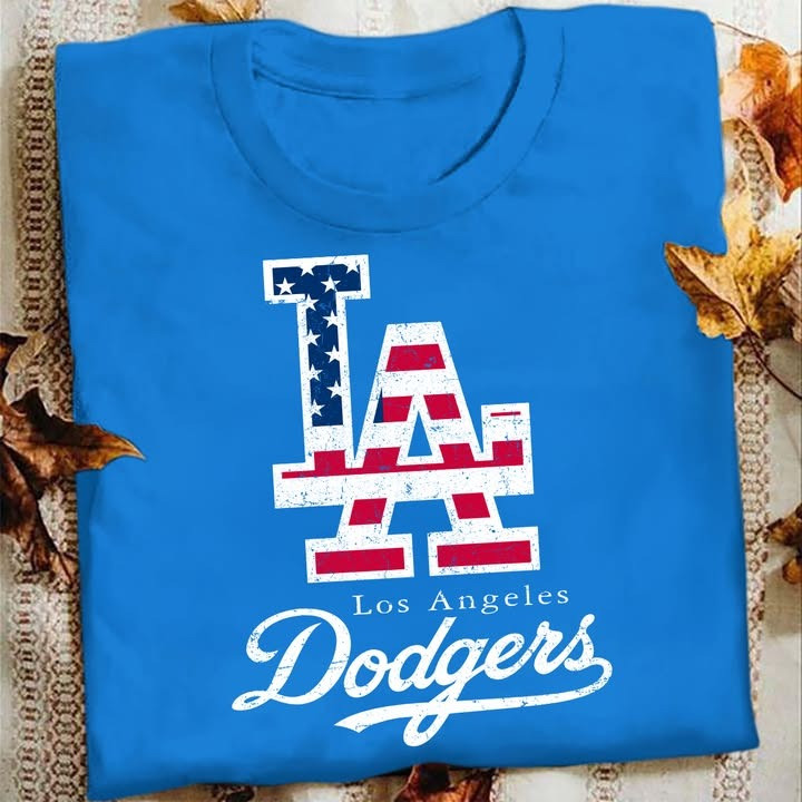 Red White And LA Dodgers Blue 4Th OF July Shirt USA Flag Patriotic Gifts For Dodgers Fans-1
