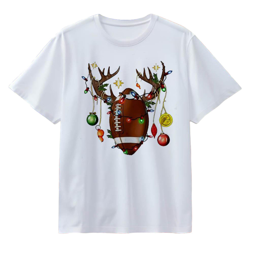 Reindeer Football Christmas Lights T-Shirt Christmas Gift Ideas For Football Lovers-1