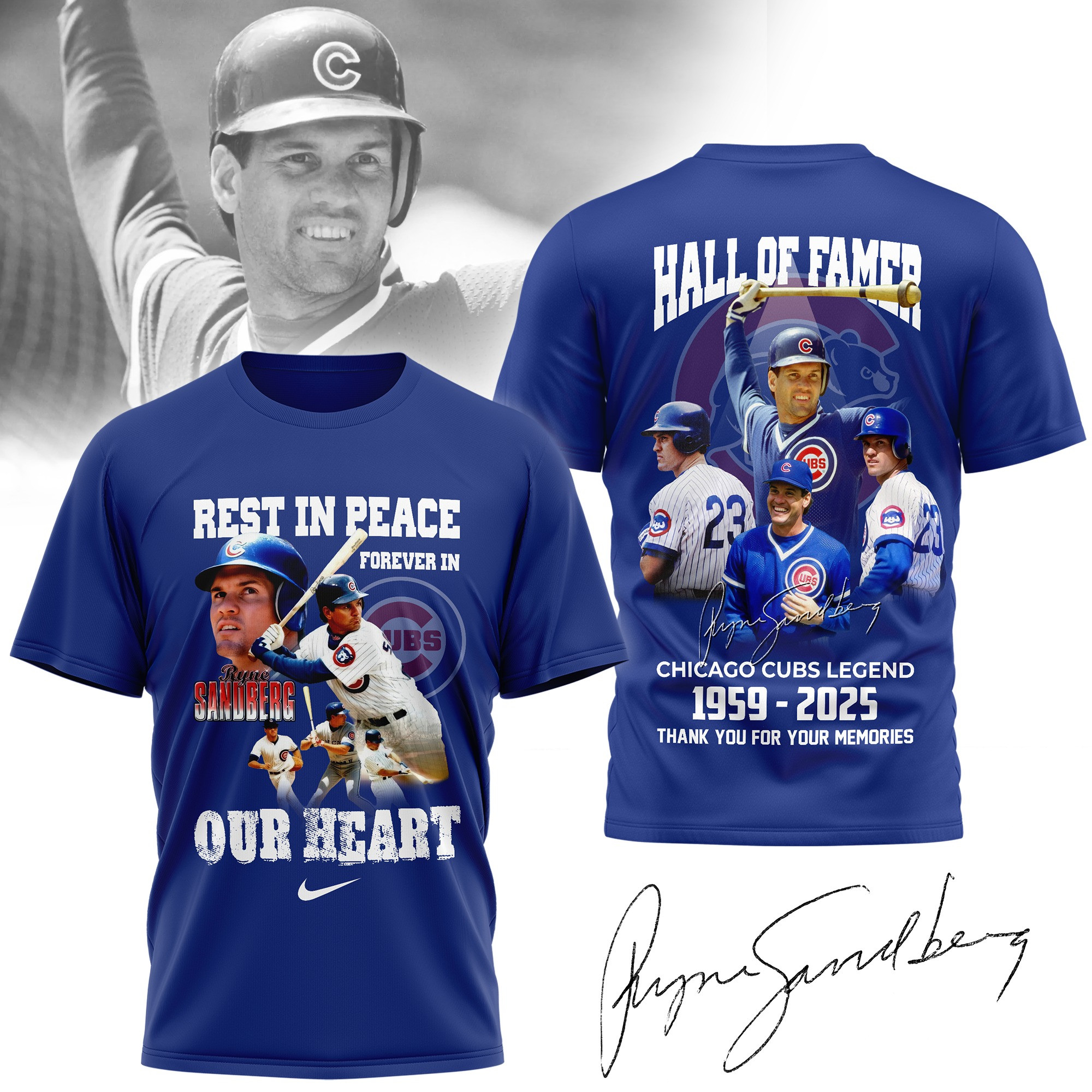 Rest In Peace Ryno Ryne Sandberg T-Shirt Thank You For The Memories Forever 23 In Our Heart-1