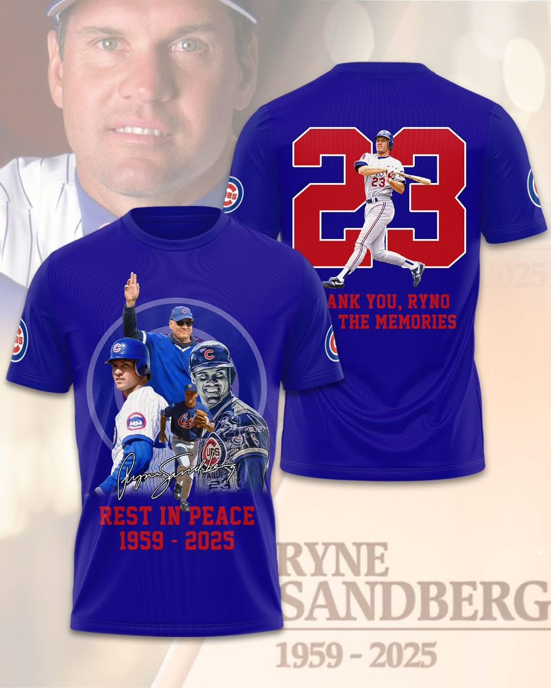 Rest In Peace Ryno Ryne Sandberg Tribute T-Shirt Thank You For The Memories Cubs Fan Gifts-1