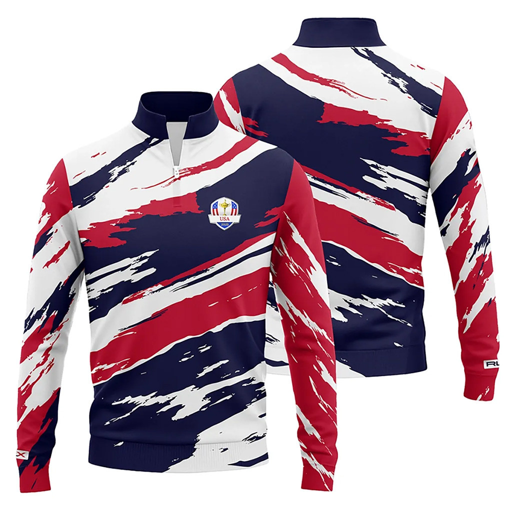 Ryder Cup Merch 2025 USA Quarter Zip Sweatshirt Father's Day Gifts For Golfers-1