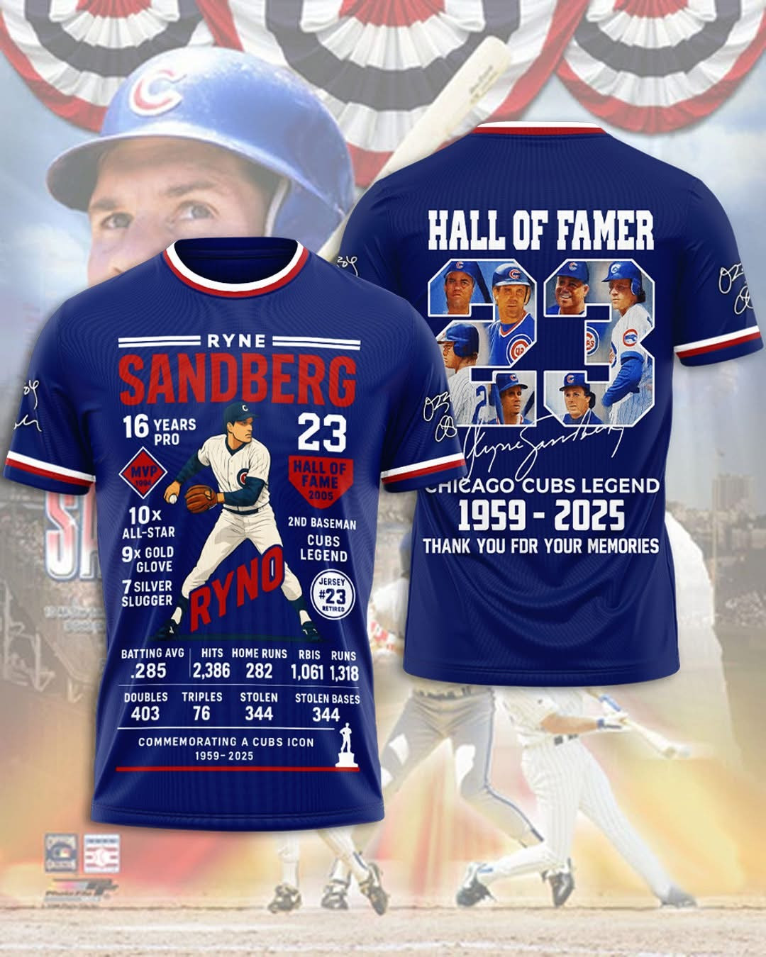 Ryno Ryne Sandberg Thank You For The Memories Shirt Hall Of Famer Commemorating Cubs Icon-1