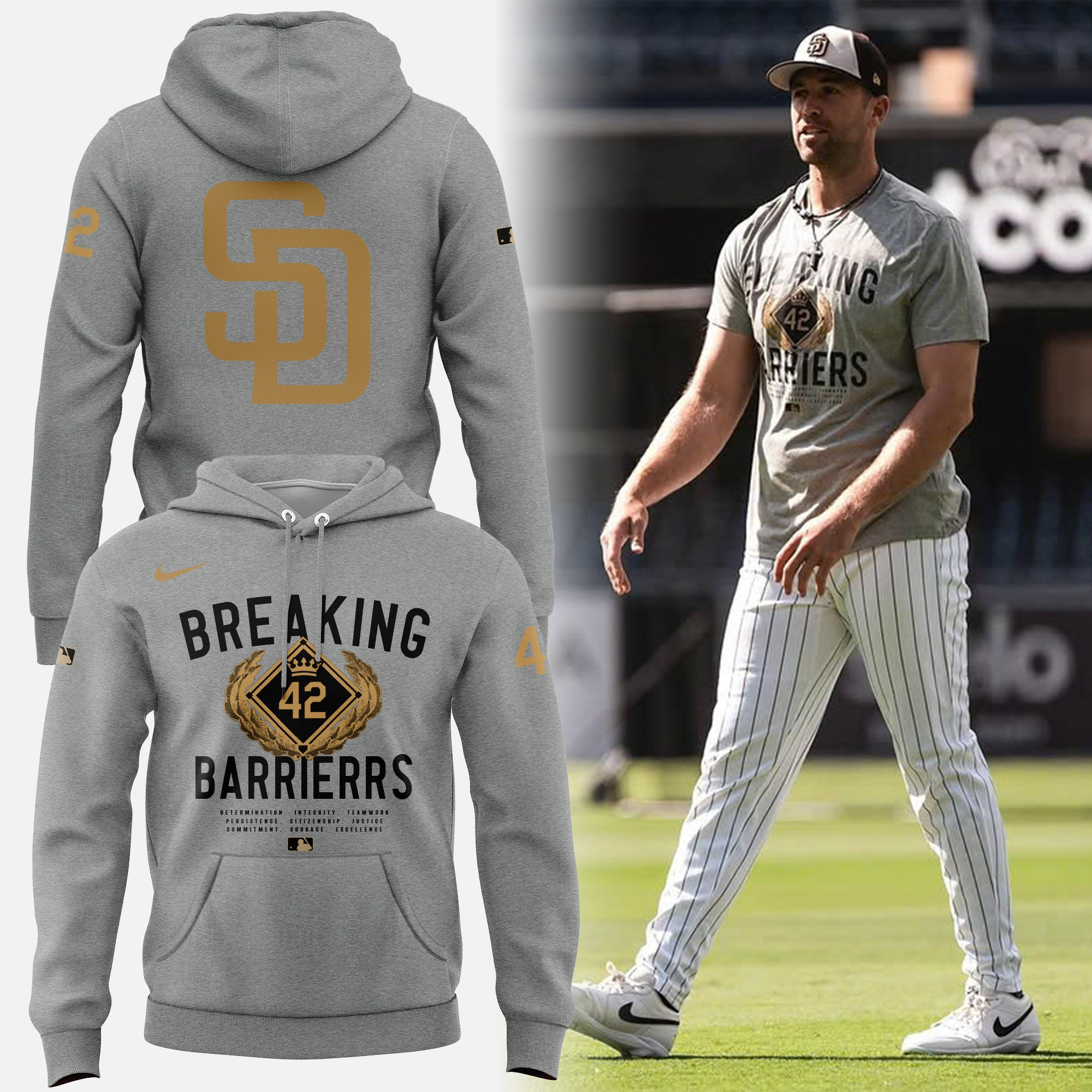 San Diego Padres Jackie Robinson 42 Forever Hoodie Honor Legend Jackie Robinson Day Merch-1