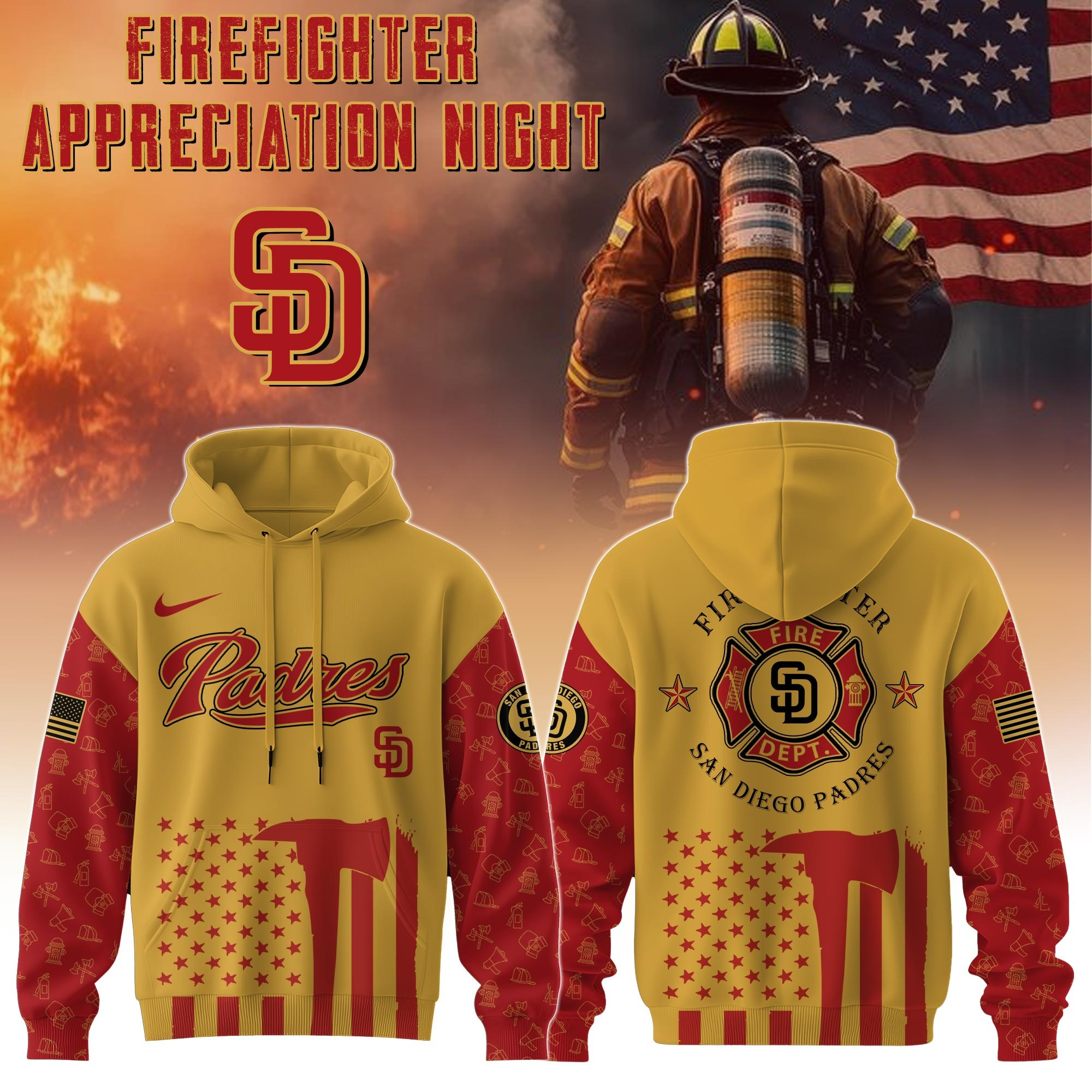 San Diego Padres MLB X Firefighter Appreciation Night Hoodie Best Gifts For Baseball Fans-1