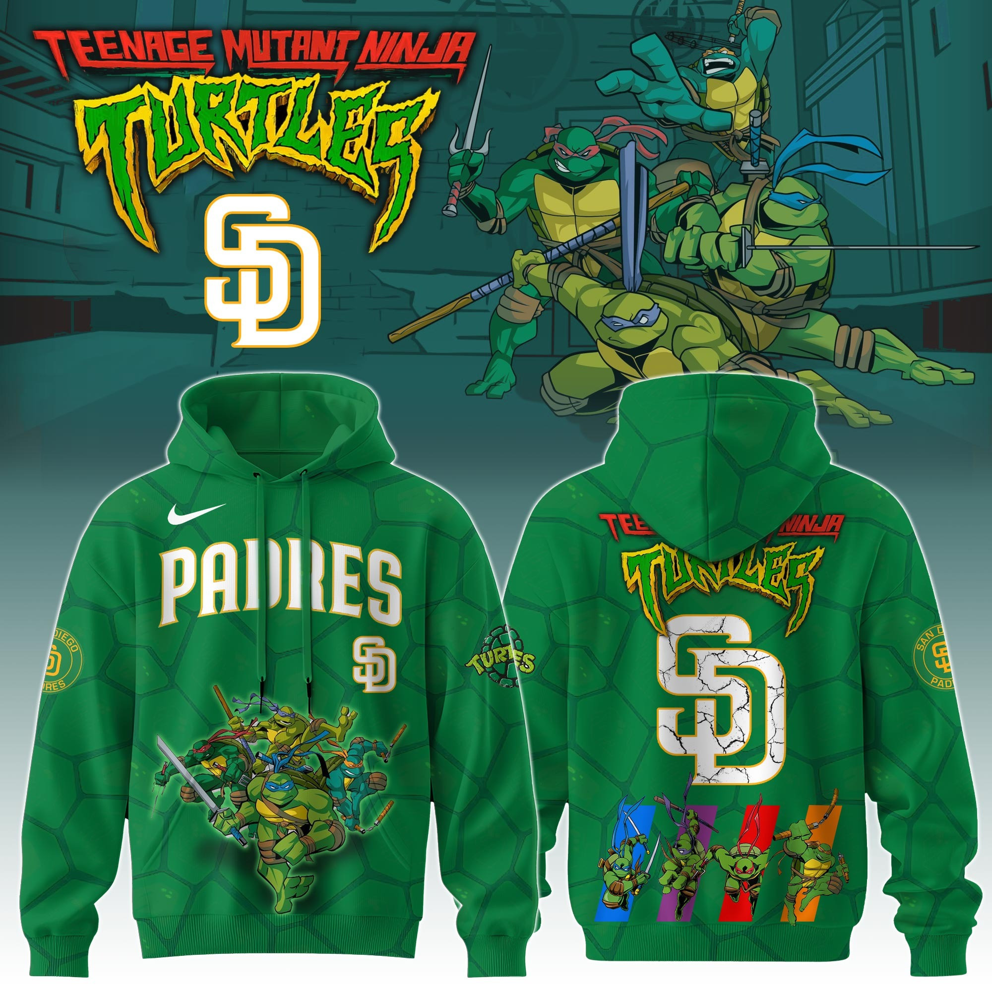 San Diego Padres MLB X Ninja Turtles Hoodie Fan Merch Ninja Turtles Lovers Gifts For Him-1