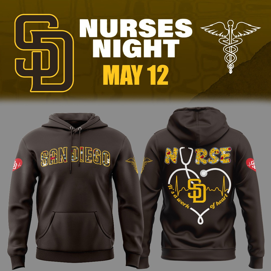 San Diego Padres Nurses Night Hoodie It's A Work Of Heart Nurse Baseball Fan Merch Gifts-1