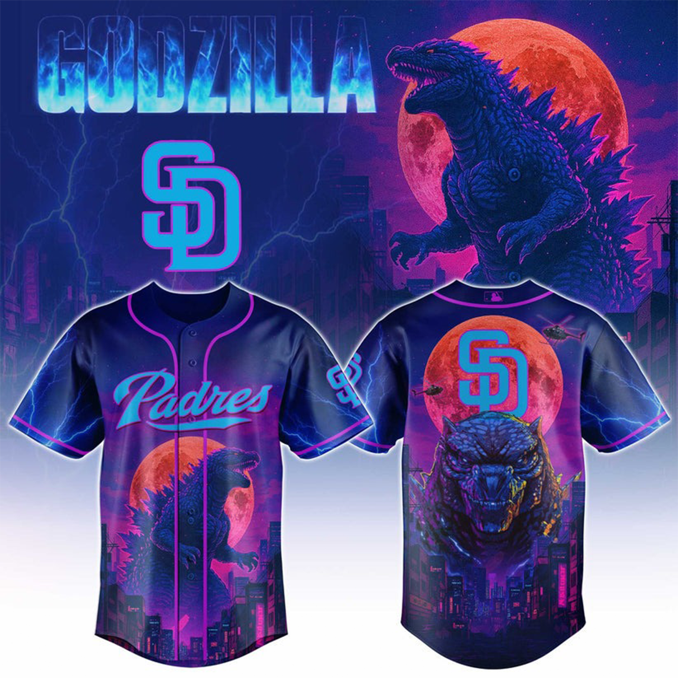 San Diego Padres X Happy Godzilla Day Jersey SD Padres Godzilla Merch Baseball Lovers Gifts-1
