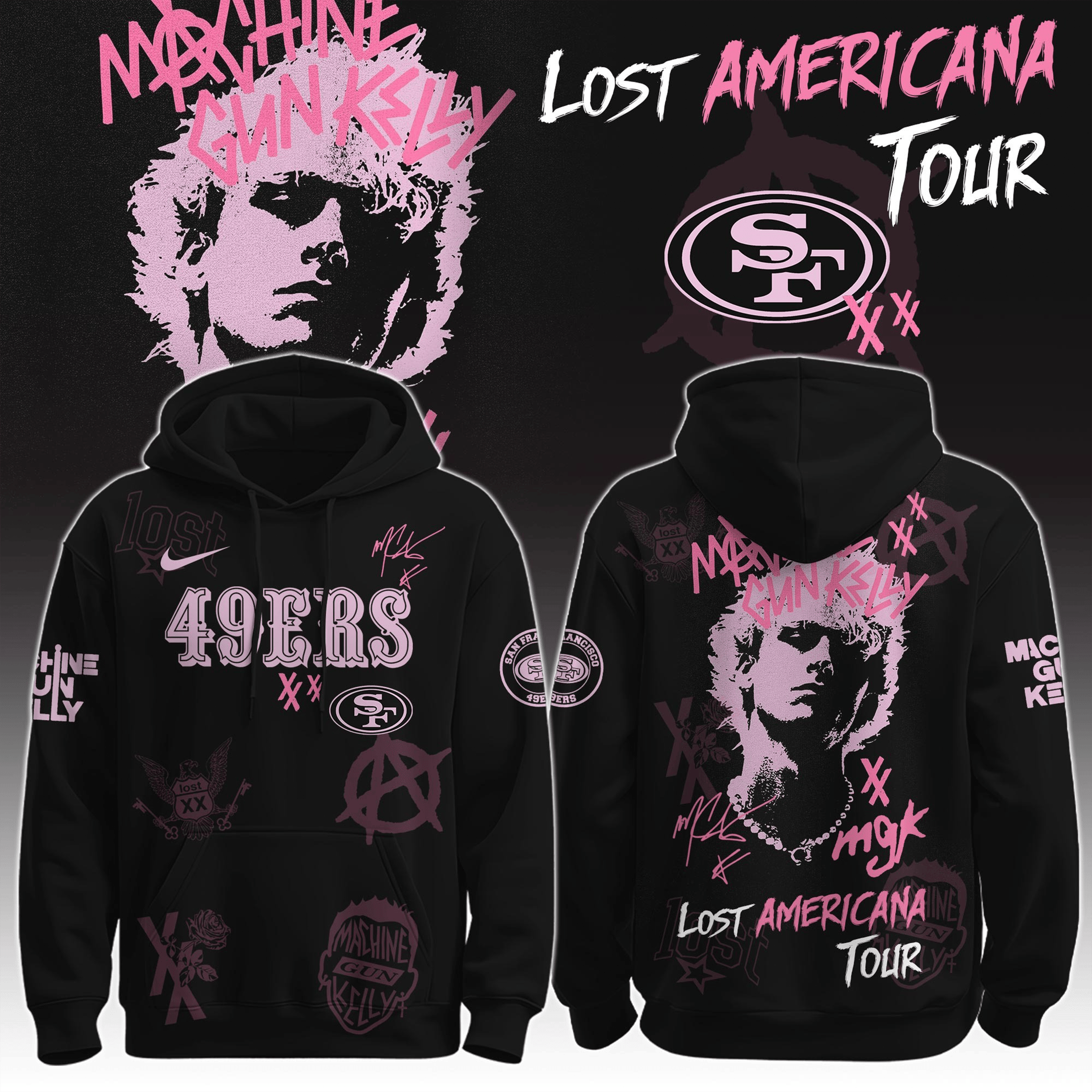 San Francisco 49ers X MGK Hoodie The Lost Americana Tour Clothing Machine Gun Kelly Fans Gift-1