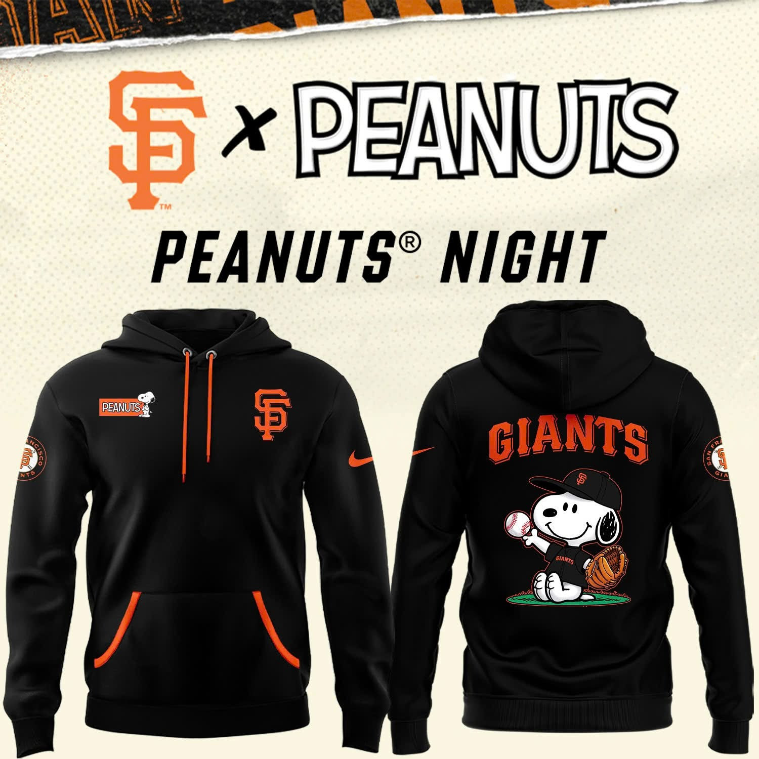 San Francisco Giants x Peanuts Snoopy Hoodie Cute SF Giants Fan Merch Baseball Lover Gifts-1