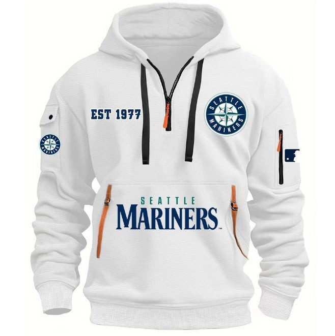 Seattle Mariners EST 1977 Quarter Zip Hoodie Half Zipper MLB Baseball Merch Fan Gifts For Him-1