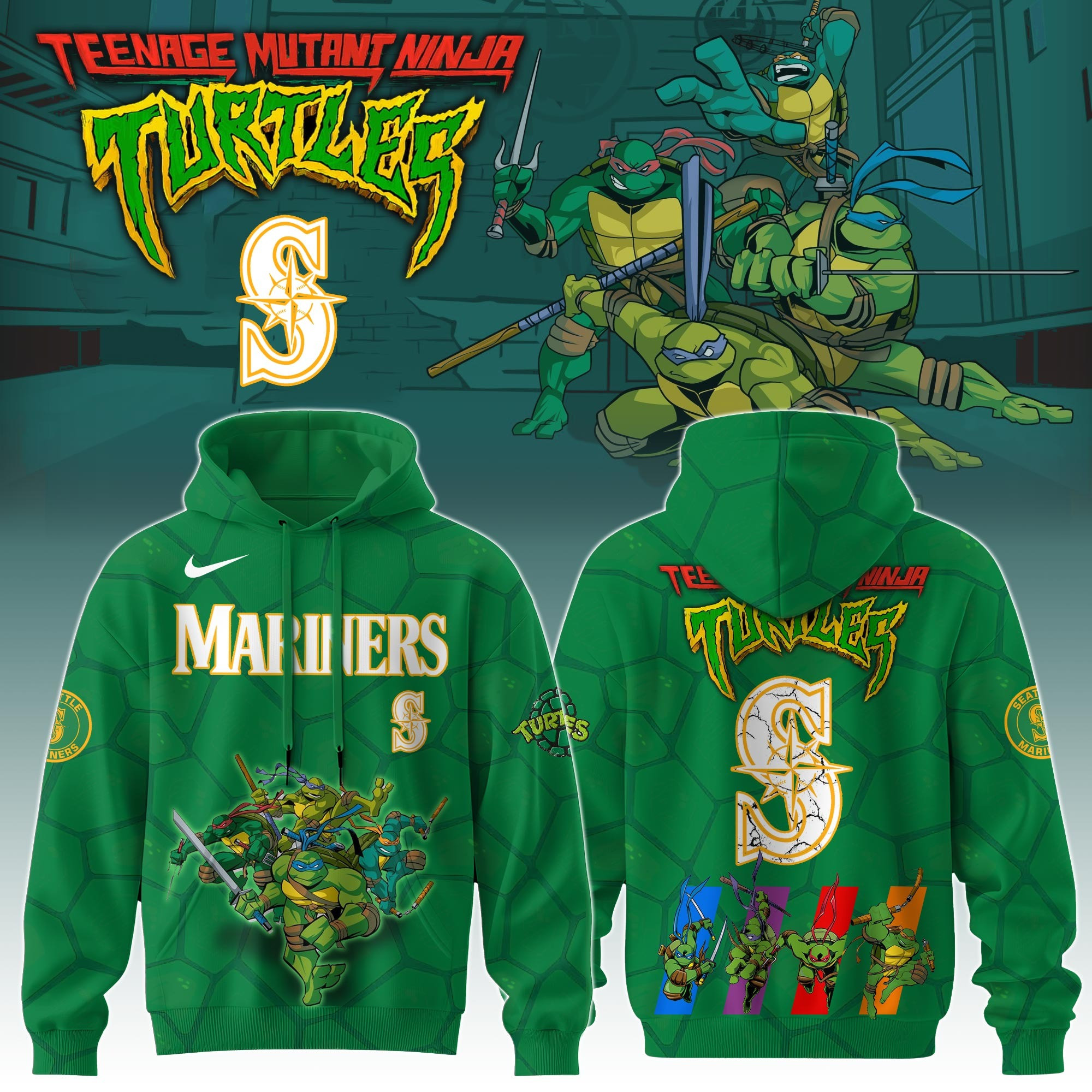Seattle Mariners MLB X Ninja Turtles Hoodie Fan Merch Gifts For Baseball Lovers-1