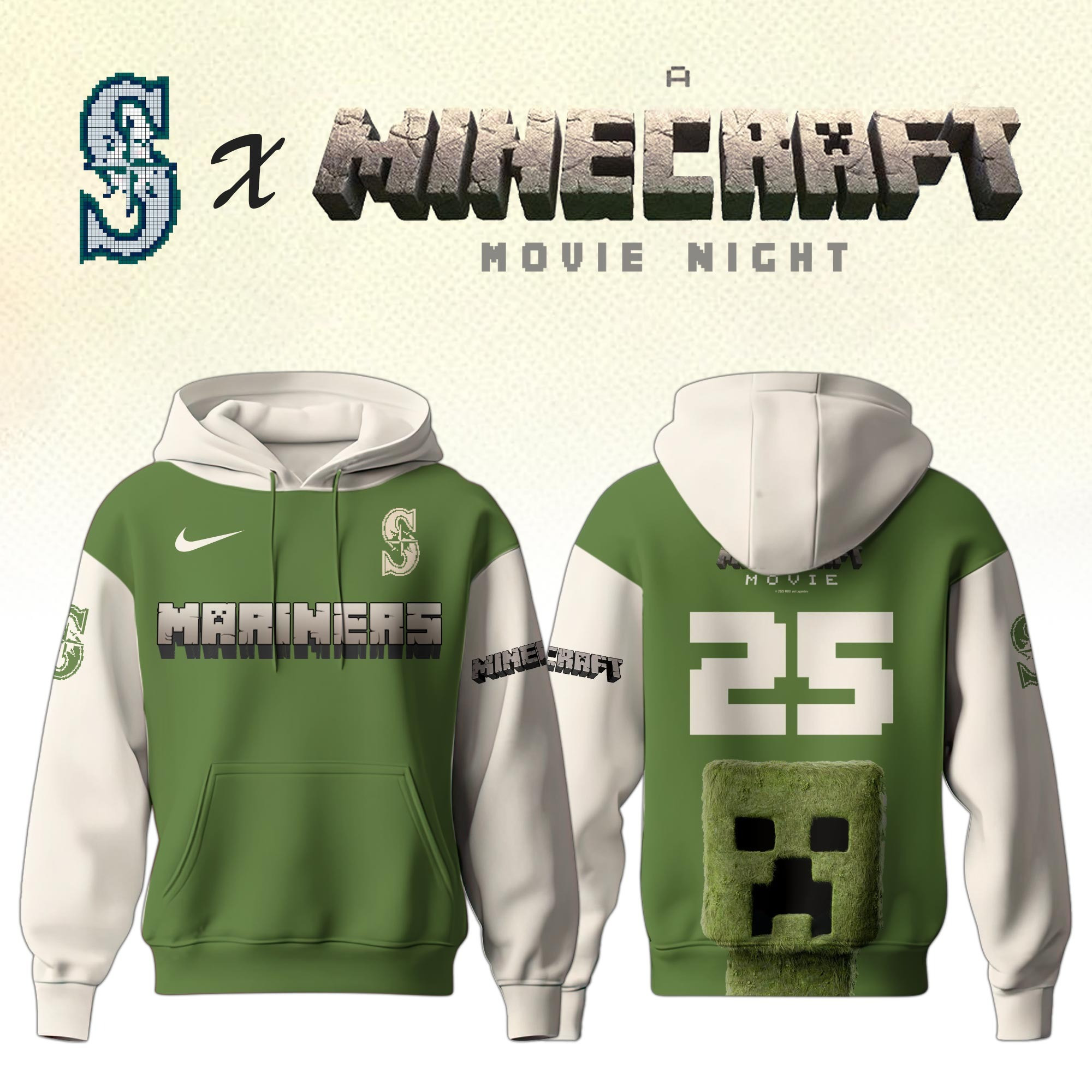 Seattle Mariners MLB x A MINECRAFT MOVIE Night Hoodie Unique Gifts Baseball Fans-1
