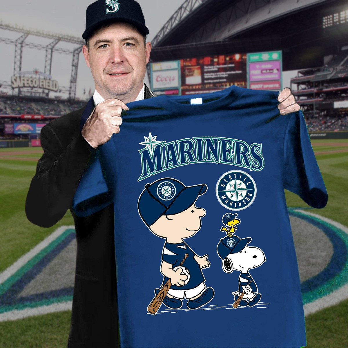 Seattle Mariners Snoopy Peanuts T-Shirt Cute Baseball Gifts For Seattle Mariners Fans-1