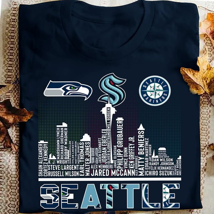 Seattle Mariners Sports Skyline T-Shirt Seahawks Kraken Mariners Gifts For Fans-1